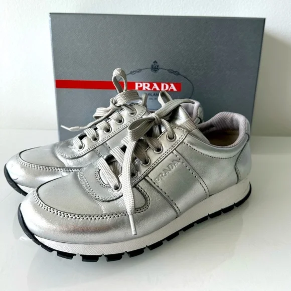 Prada silver sneakers size 37.5